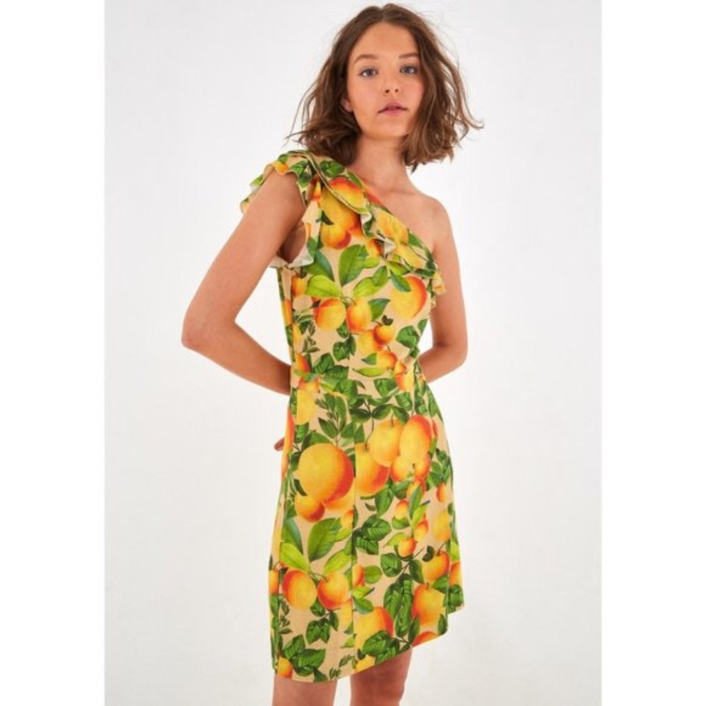 FARM Rio Orange Sands One Shoulder Dress NWT XS